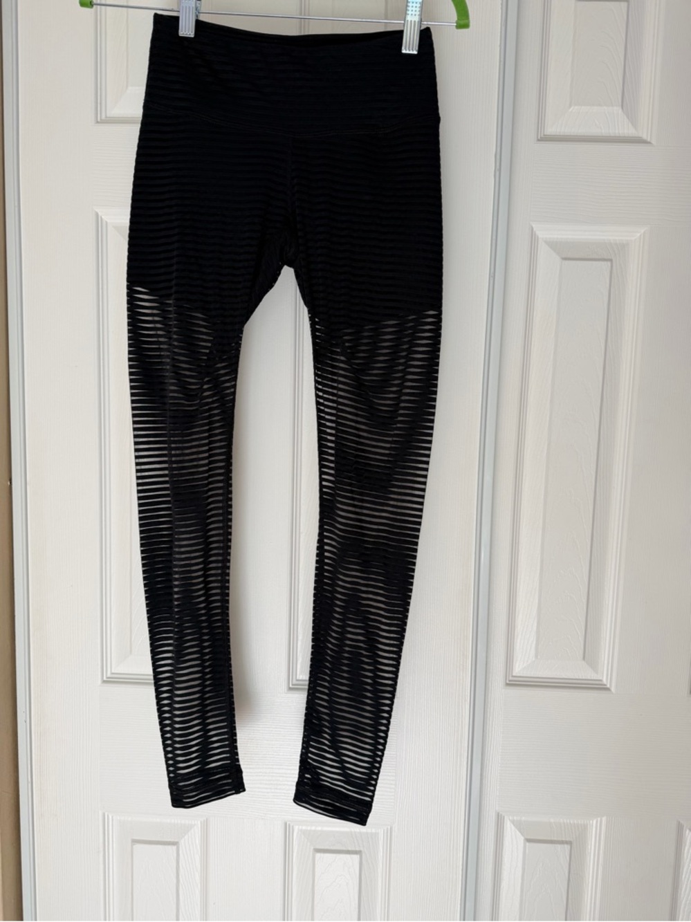 4/$25 90 Degree By Reflex Black Sheer Striped High-Waist Leggings Size Women XS